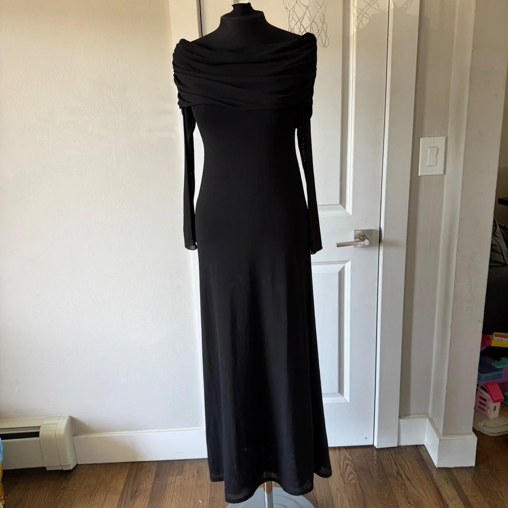 MESHKI Josie Off Shoulder Mesh Maxi Dress Black Women's Long Sleeve Size M - Picture 5 of 16
